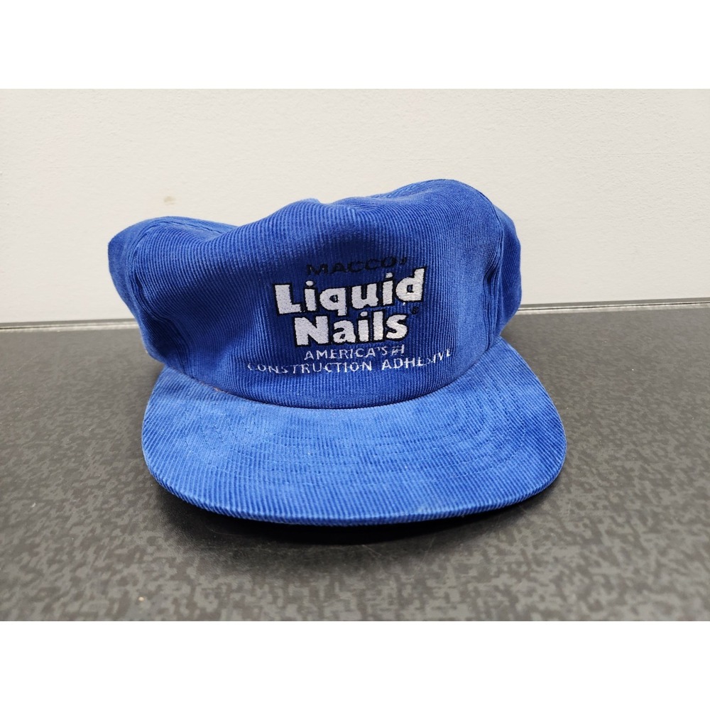 Vintage‎ MACCO Liquid Nails Corduroy Trucker Hat Cap Snap Back Blue One Size